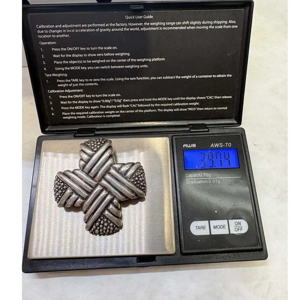 Vintage Carol Henry 925 Sterling Silver Cross Brooch Pendant Woven Textured 39g